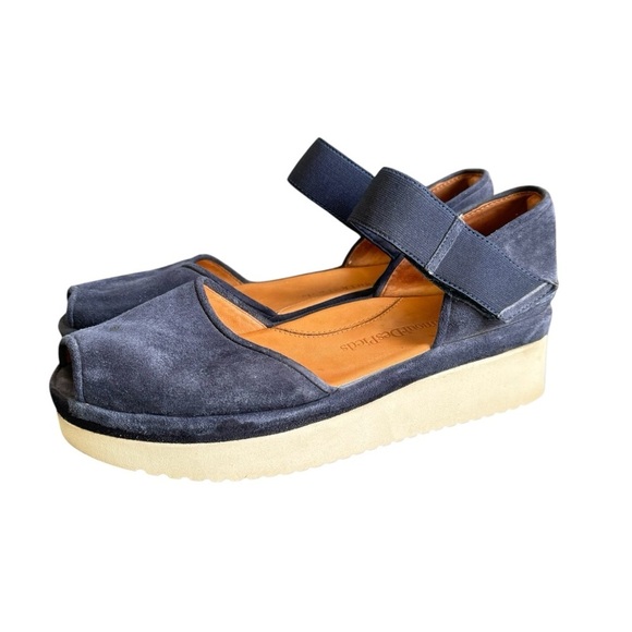 L'Amour Des Pieds Shoes - L'Amour Des Pieds‎ Platform Sandals Navy Blue Suede Leather Comfort Shoes 8.5